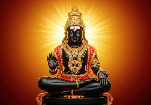 Lord Ayyappa Murti. Golden Divine Aura. Devotional Art Background.