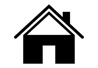 Simple black house with chimney isolated PNG on transparent background, home icon for real estate and construction projects