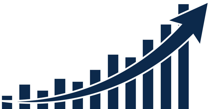 business growth chart with ascending bars and upward arrow showing financial progress success analytics performance metrics