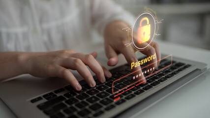 A concept of user authentication and password security. The interface shows a password strength meter, highlighting the importance of creating a strong code for account protection. Fermion