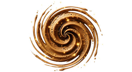 Dynamic Coffee Caramel Splash Vortex with Golden Sparkle Effect