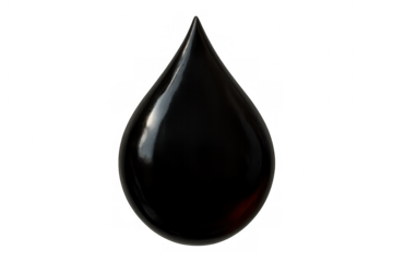 Black oil drop with reflective surface representing crude oil and sustainable energy issues. Transparent background