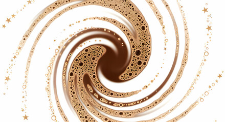 Abstract Coffee Foam Swirl Texture Background with Golden Glitter Stars