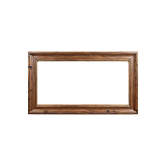 Antique brown wooden picture frame with an empty border isolated on white background for photo design and wall decoration
