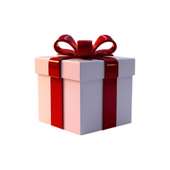 Red gift box isolated on white with ribbon and bow for a Christmas present or birthday celebration