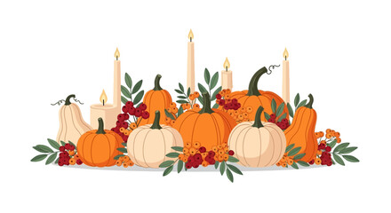 Thanksgiving Centerpiece with Pumpkins Candles and Autumn Leaves american football
