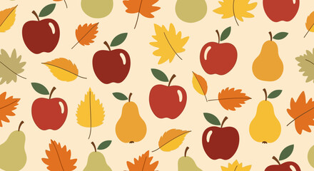 Autumn Harvest Seamless Pattern Apples Pears and Fall Leaves american football