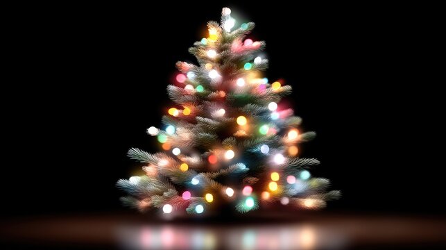 Bright and vibrant colors create a festive tree shape with illuminated ornaments, capturing a joyful holiday spirit in an abstract style