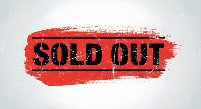 A rugged red brushstroke anchors bold black “SOLD OUT” text, delivering a punch of urgency and finality. Perfect for high-demand events, retail alerts, or last-chance promotions.