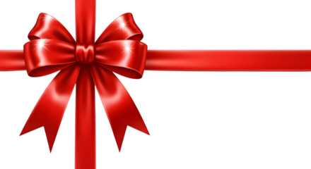 A shiny red satin ribbon tied in a bow, isolated on transparent background