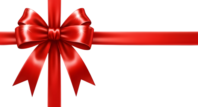 A shiny red satin ribbon tied in a bow, isolated on transparent background