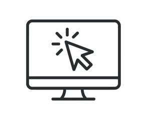 Cursor clicking computer screen indicates online action for websites with minimal modern design in black and white high quality vector