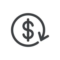 Recurring payment icon of dollar sign and circular arrow for subscription charges with minimal vector illustration on clean background