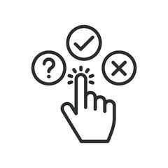 Choice and decision icon showing hand clicking between options to choose an alternative on virtual interface 120 characters