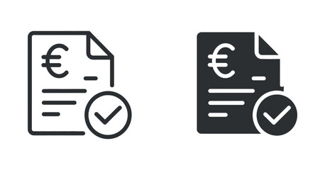 Approved Euro Document Vector Icon with Tick Sign Payment Success Transaction Outline and Solid Design Isolated on Transparent