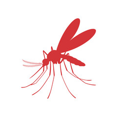 Red Silhouette of Mosquito Insect with Long Proboscis Antennae and Legs Vector Icon on Transparent Background Simple Design