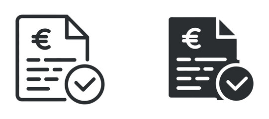 Euro sign on approved paper document line icon denoting financial authorization representing finance and approval workflow