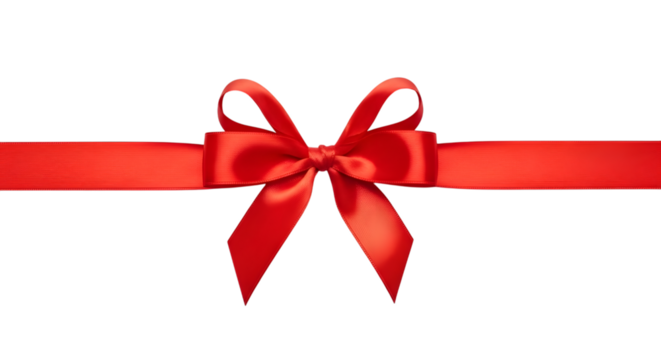 Red satin ribbon tied in a bow, isolated on transparent background