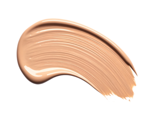 Smooth liquid foundation or concealer smear, creamy texture, isolated cosmetic product sample for beauty and skincare application isolated on transparent background