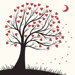 Obraz premium A tree of hearts under a crescent moon