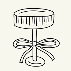 Hand drawn outline champagne glass with tied bow. Whimsical festive vintage glass isolated on white background. Vector illustration.