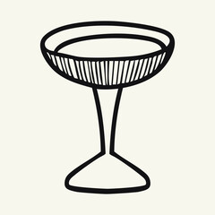 Hand drawn illustration of a coupe glass. Whimsical outline glass isolated on white background. Vector illustration.