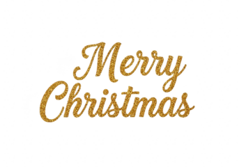 Elegant golden merry christmas text with sparkling glitter effect, perfect for adding a touch of festive cheer to your holiday greetings isolated on transparent background