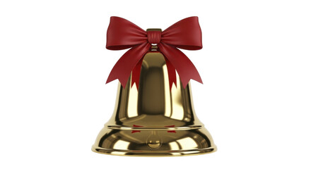 Shiny Golden Bell with Red Bow on a Transparent Background PNG File