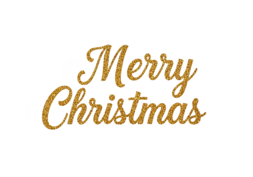 Elegant golden merry christmas text with sparkling glitter effect, perfect for adding a touch of festive cheer to your holiday greetings isolated on transparent background - Powered by Adobe