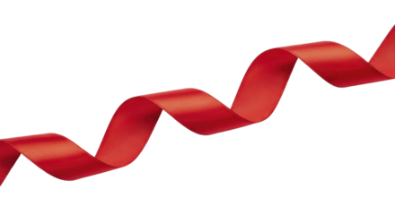  Red satin gift ribbon spiral on a transparent background PNG image for holiday celebration decoration