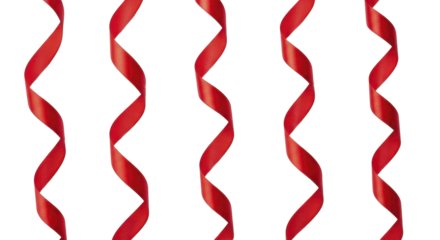 Red curling ribbons festive decoration on a transparent background PNG image for new year celebration