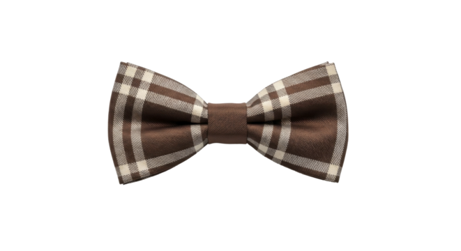 Brown and Cream Plaid Bow Tie on a transparent background, a sophisticated accessory PNG image for festive events and formal wear PNG file