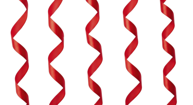 Red curling ribbons festive decoration on a transparent background PNG image for new year celebration