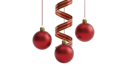 Festive red ornaments and swirling gold ribbon, on a transparent background, PNG image, PNG file
