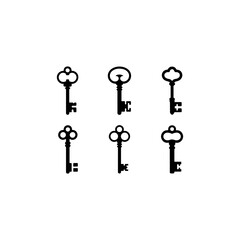 set of 6 vintage key silhouettes, black fill