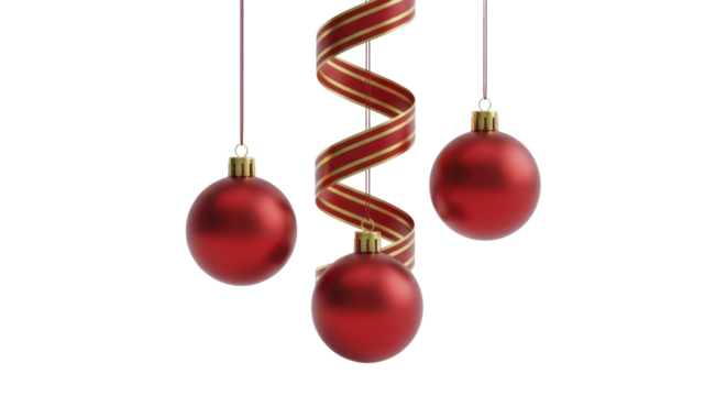 Festive red ornaments and swirling gold ribbon, on a transparent background, PNG image, PNG file - Powered by Adobe