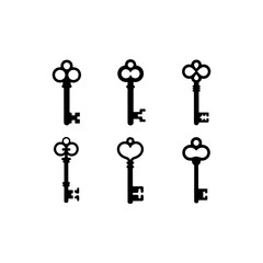 set of 6 vintage key silhouettes, black fill