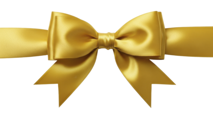  Festive golden satin bow with ribbon on a transparent background PNG image for New Year holiday