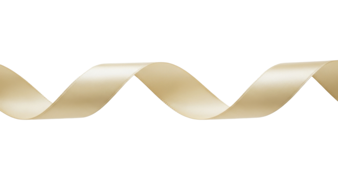 Golden champagne satin ribbon curl spiral on a transparent background PNG image PNG file for celebration