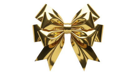 Golden metallic gift bow for new year, on a transparent background, PNG image, PNG file