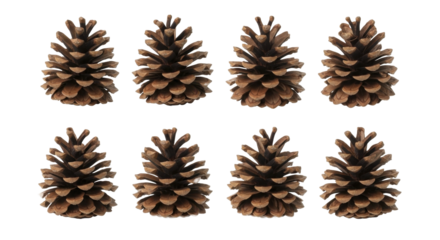 Eight brown pine cones on a transparent background PNG image for New Year winter decor PNG file