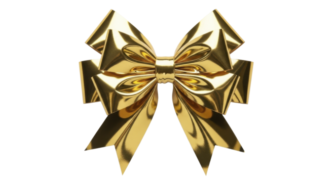 Golden metallic gift bow for new year, on a transparent background, PNG image, PNG file