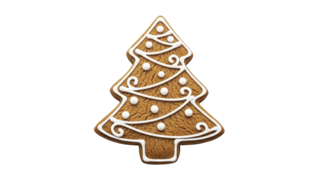 Gingerbread Christmas tree cookie with icing on a transparent background PNG image PNG file