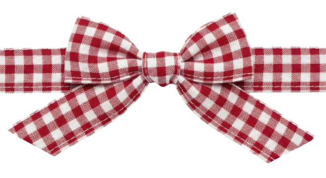 Red Gingham Checkered Ribbon Bow for New Year Celebration Gift Decoration on a Transparent Background PNG image - Powered by Adobe