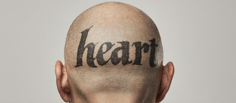 heart" tattoo on bald head