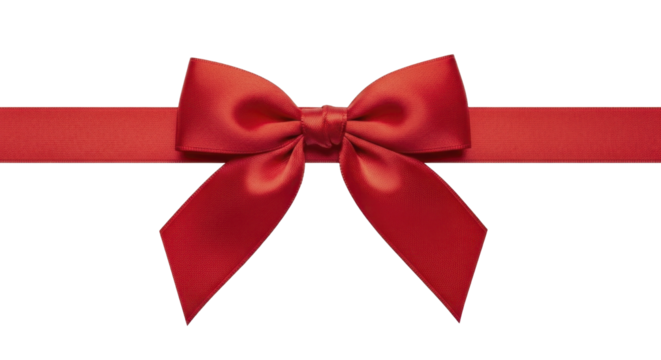New Year festive red satin gift bow and ribbon on a transparent background PNG image - Powered by Adobe