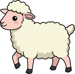 Cartoon sheep with fluffy wool and pink face, vector illustration for farm animal education, friendly livestock character, and rural concept