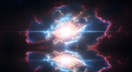 Fototapeta premium Abstract scientific background two bright glowing lights with nebulae clouds and stardust in space