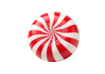 Obraz premium A closeup shot showcases a vibrant red and white striped peppermint candy, , its swirling pattern creating a mesmerizing visual treat isolated on transparent background