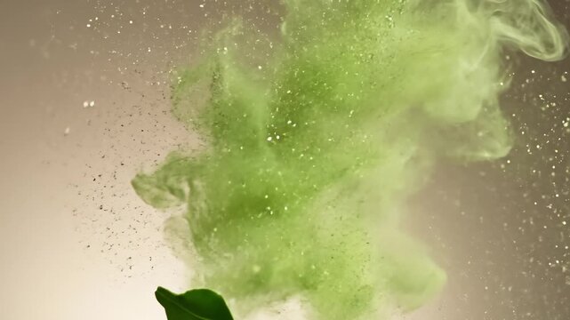 Kaffir Lime Leaf Injected With Green Color in Slow Motion Shot